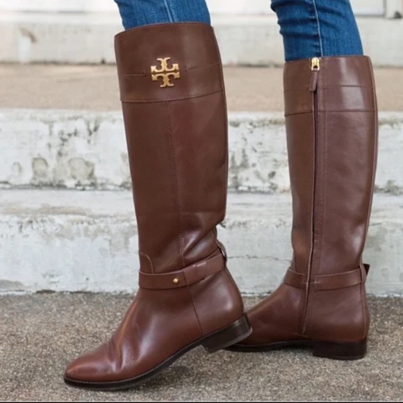 Tory Burch Everly Leather Riding Boots Size 6.5 Brown - Picture 2 of 10